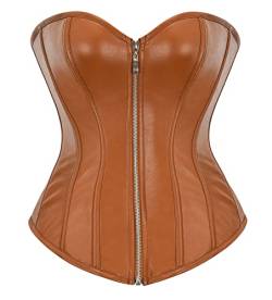 Bslingerie® Kunstleder Leder - Optik Reißverschluss Bustier Korsett Corsage (XXL, Kaffeefarbe) von Bslingerie