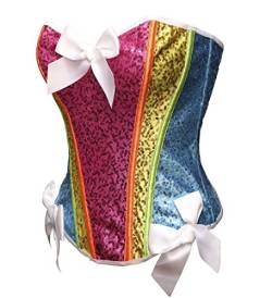 Bslingerie® Regenbogen Farbe Pailletten Vollbrust Korsett (M - EU 36, Regenbogen) von Bslingerie