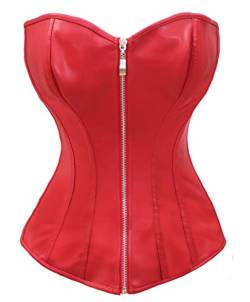 Bslingerie Kunstleder Reißverschluss Bustier Korsett Corsage (XL, Rotes Kunstleder) von Bslingerie