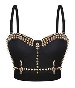 Bslingerie Madonna Style Metallic Studs Bustier Bra Corset Top (S, Black Skull) von Bslingerie