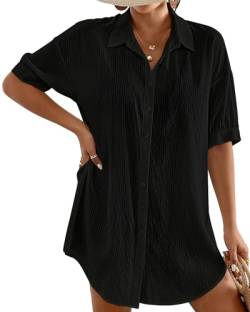 Bsubseach Badeanzug Coverup für Frauen Badeanzug Cover Ups Button Down Shirt Kleid Beachwear Schwarz L von Bsubseach