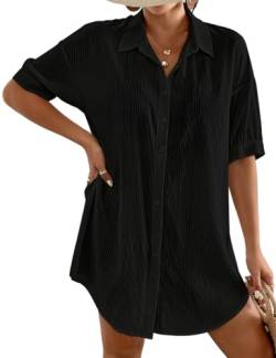 Bsubseach Badeanzug Coverup für Frauen Badeanzug Cover Ups Button Down Shirt Kleid Beachwear Schwarz XL von Bsubseach