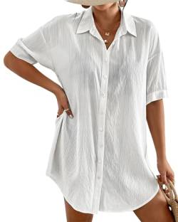 Bsubseach Badeanzug Coverup für Frauen Badeanzug Cover Ups Button Down Shirt Kleid Beachwear Weiß S von Bsubseach