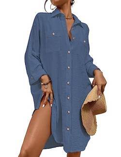 Bsubseach Badeanzug Coverup für Frauen Button Down Shirts Badeanzug Cover Up Kleid Strand Top Blau M von Bsubseach