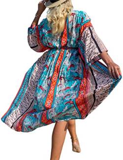 Bsubseach Colorful Cover Ups für Bademode Frauen Badeanzug Cover Ups Kimono Strickjacke Long Beach Coverup Bird Print von Bsubseach