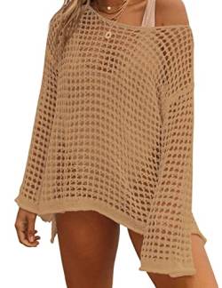 Bsubseach Crochet Crop Tops für Frauen Badeanzug Cover Ups Sexy Hollow Out Swim Cover Up Knit Sommer Outfits Khaki von Bsubseach