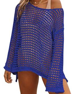 Bsubseach Crochet Crop Tops für Frauen Badeanzug Cover Ups Sexy Hollow Out Swim Cover Up Knit Sommer Outfits Marineblau von Bsubseach