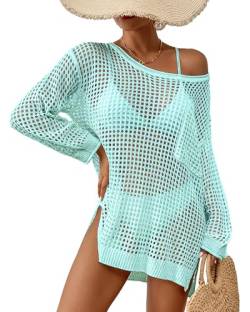 Bsubseach Crochet Schwimmen Cover Up für Frauen Badeanzug Cover Up Gestrickt Crop Top Strand Outfits Cyan von Bsubseach