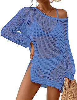 Bsubseach Crochet Schwimmen Cover Up für Frauen Badeanzug Cover Up Gestrickt Crop Top Strand Outfits blau von Bsubseach
