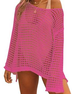 Bsubseach Crochet Schwimmen Cover Ups für Frauen Badeanzug Cover Up gestrickt Top Strand Outfits Rose rot von Bsubseach