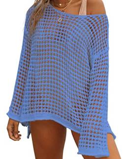 Bsubseach Crochet Tops für Frauen Badeanzug Coverup Hollow Out Cover Up Knit Beach Outfits Blau von Bsubseach