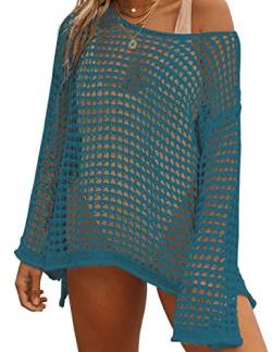 Bsubseach Crochet Tops für Frauen Badeanzug Coverup Hollow Out Cover Up Knit Beach Outfits Peacock Blau von Bsubseach