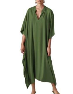 Bsubseach Damen Army Green Silky Kaftan Kleider Batwing Sleeve Strandkleid V-Ausschnitt Caftan Maxi Kleid Sommer von Bsubseach