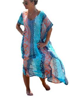 Bsubseach Damen Blau Seite Split Chiffon Robe Strandkleid Badeanzug Bikini Cover Up Bademode Kaftan Poncho von Bsubseach