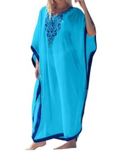 Bsubseach Damen Blau Stickerei Chiffon Bademode Türkische Kaftans Strandkleid Caftan Beach Long Dress von Bsubseach