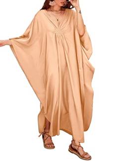 Bsubseach Damen Casual Kaftan Kleid Batwing Sleeve Plus Size Strandkleid Maxi Caftan Kleider Apricot von Bsubseach
