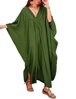 Bsubseach Damen Casual Kaftan Kleid Batwing Sleeve Plus Size Strandkleid Maxi Caftan Kleider Army Grün von Bsubseach