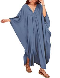 Bsubseach Damen Casual Kaftan Kleid Batwing Sleeve Plus Size Strandkleid Maxi Caftan Kleider Denim Farbe von Bsubseach