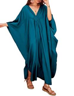 Bsubseach Damen Casual Kaftan Kleid Batwing Sleeve Plus Size Strandkleid Maxi Caftan Kleider Pfauenblau von Bsubseach