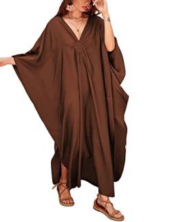 Bsubseach Damen Casual Kaftan Kleid Batwing Sleeve Plus Size Strandkleid Maxi Caftan Kleider Rot Braun von Bsubseach