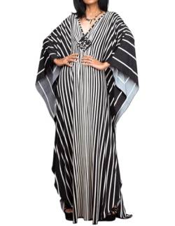 Bsubseach Damen Schwarz Weiß gestreifte Fledermaus Ärmel Kaftan Kleid Strandkleid Plus Size Strand Maxi Caftan Kleider von Bsubseach