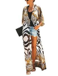 Bsubseach Damen Zebra Print Kurzarm Chiffon Bikini Cover Up Bademode Kimono Cardigan Lange Blusen von Bsubseach