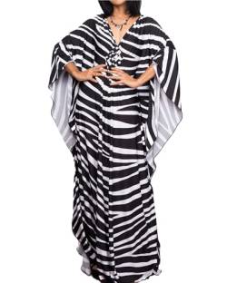 Bsubseach Damen Zebra gestreifte Strandkleid Kaftan Batwing Sleeve Plus Size Strand Maxi Caftan Kleider von Bsubseach