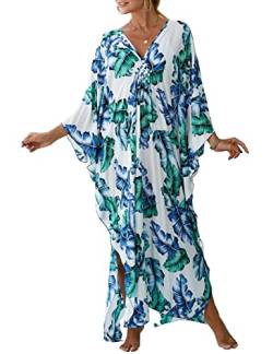 Bsubseach Frauen Badeanzug Cover Up Strand Kaftan Kleid Plus Size Kaftan Sommer Lange Cover Ups Blätter von Bsubseach