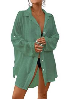 Bsubseach Frauen Button Down Strand Shirt Cover Up für Bademode Bluse Tops Grün von Bsubseach