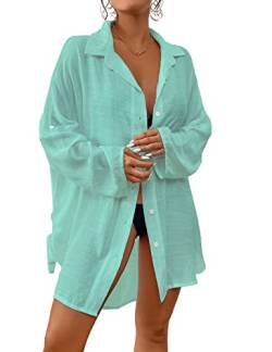 Bsubseach Frauen Button Down Strand Shirt Cover Up für Bademode Bluse Tops Light Cyan von Bsubseach