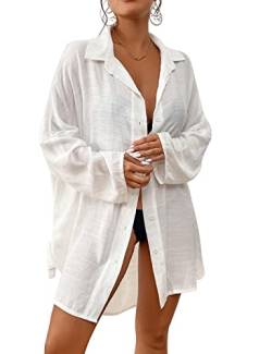 Bsubseach Frauen Button Down Strand Shirt Cover Up für Bademode Bluse Tops Weiß von Bsubseach