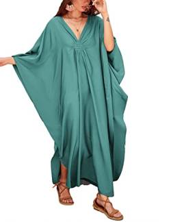 Bsubseach Frauen Casual Kaftan Kleid Batwing Ärmel Plus Größe Badeanzug Cover Up Maxi Kaftan Kleider Dark Lake Green von Bsubseach