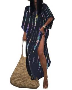 Bsubseach Frauen Kaftan Kleider Halbe Ärmel Plus Größe Badeanzug Cover Ups Tie Dye Kaftan Kleid Marineblau von Bsubseach