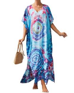 Bsubseach Frauen Kaftankleider V-Ausschnitt Kaftan Loungewear Strand Cover Up Urlaubskleid Resort Wear Blau von Bsubseach