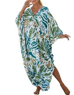 Bsubseach Frauen Plus Größe Kaftan Kaftankleider Bohemia Badeanzug Cover Up Tropical Resort Wear Grün von Bsubseach