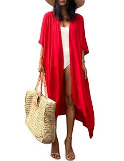 Bsubseach Frauen Rot Lange Strand Strandponcho für Bademode Sexy Bikini Strand Kimono Strickjacke von Bsubseach