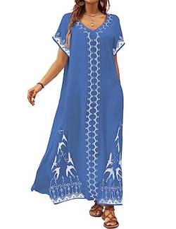 Bsubseach Kaftan Kleider für Frauen Badeanzug Coverup Strand Kaftane Cover Ups für Bademode Loungewear Vogel Stickerei Blau von Bsubseach