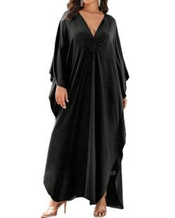 Bsubseach Kaftan Kleider für Frauen Plus Größe Kaftan Kleid Solid Farbe Strand Badeanzug Cover Up Loungewear Schwarz von Bsubseach