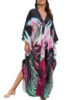 Bsubseach Kaftan Kleider für Frauen Plus Größe Kaftan Lange Badeanzug Cover Up Maxi Strandkleid Feuerwerk von Bsubseach