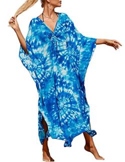 Bsubseach Kaftankleider für Frauen Badeanzug Cover Up Plus Size Kaftan Strand Coverup Blau Print von Bsubseach