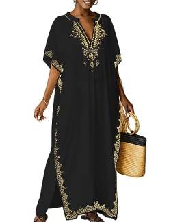 Bsubseach Kaftankleider für Frauen Badeanzug Coverup Plus Size Strand Kaftan Cover Ups für Bademode Stickerei Schwarz von Bsubseach