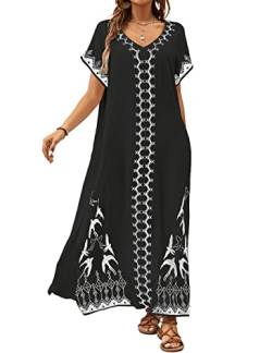 Bsubseach Kaftankleider für Frauen Badeanzug Coverup Strand Kaftane Cover Ups für Bademode Loungewear Vogel Stickerei Schwarz von Bsubseach