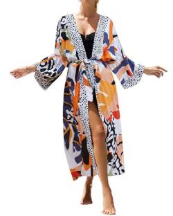 Bsubseach Kimono Strickjacken für Frauen Badeanzug Cover Up Casual Sommer Dusters Open Front Beach Coverup Leopard von Bsubseach