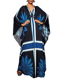 Bsubseach Plus Size Caftan Kleider für Damen Strandkleid Fledermaus Ärmel Sommer Maxi Kaftan Kleid Blau Floral von Bsubseach