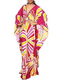 Bsubseach Plus Size Caftan Kleider für Damen Strandkleid Fledermaus Ärmel Sommer Maxi Kaftan Kleid Rose Rot Gelb von Bsubseach