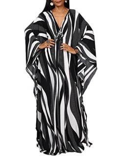 Bsubseach Plus Size Kaftankleider für Frauen Badeanzug Cover Up Batwing Ärmel Sommer Maxi Kaftan Kleid Dotted Zebra von Bsubseach