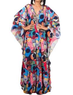 Bsubseach Plus Size Kaftankleider für Frauen Badeanzug Cover Up Sommer Maxi Kaftan Kleid bunt bemalt von Bsubseach