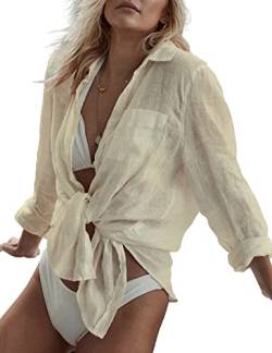 Bsubseach Schwimmen Cover Up für Frauen Button Down Strand Shirt Blusen Badeanzug Coverup Bademode Elfenbein von Bsubseach