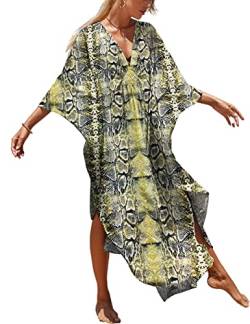 Bsubseach Snake Print V-Ausschnitt Kaftan Plus Size Cover Ups für Bademode Batwing Sleeve Caftan Maxi Kleider für Damen von Bsubseach