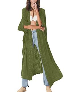 Bsubseach Stickerei Open Front Strandkleid für Damen Half Sleeve Bikini Beach Kimono Cardigan Army Green von Bsubseach